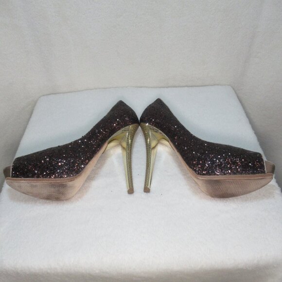 Baldan Venezia Brown Glitter Peep-Toe Heels | Size 37 (fits like US 6.5) - Picture 5 of 11